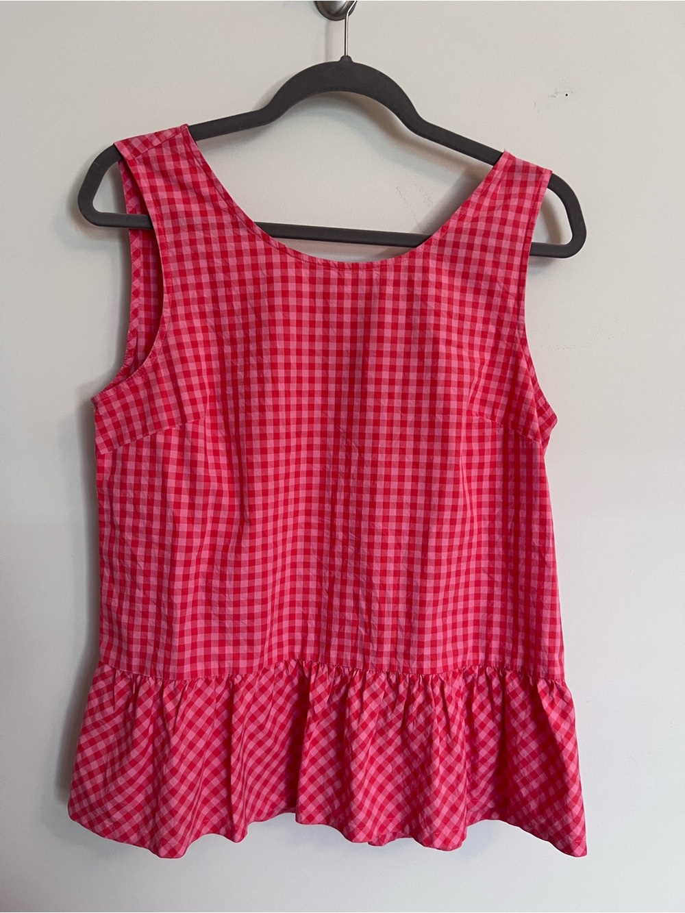 J. Crew Pink Gingham Peplum Tank Top
